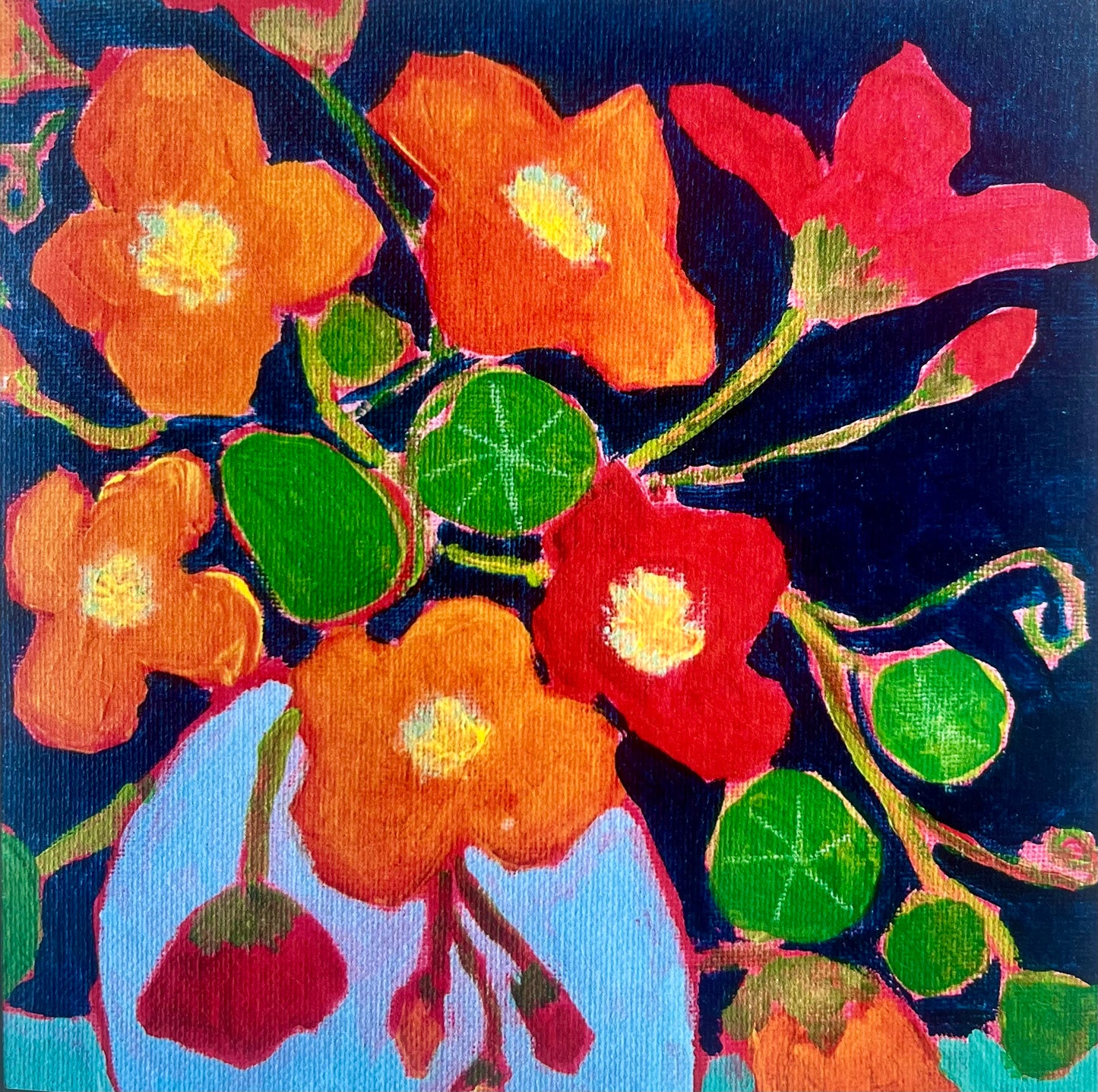 Nasturtium Blooms in the Autumn - 15cm x 15cm (6in x 6in) Greeting Card made from recycled material