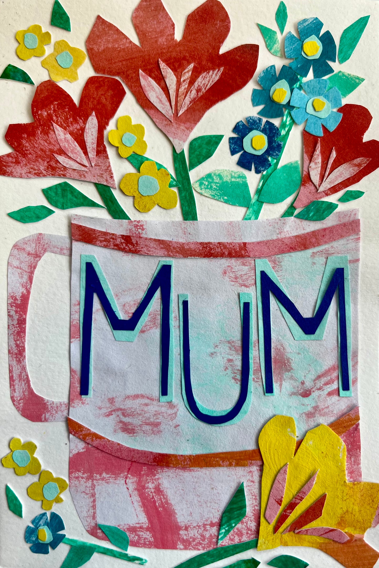Mothers’ Day Cut Paper Collage No 4 - 10.5cm x 14.8 cm (A6) Card made from recycled material