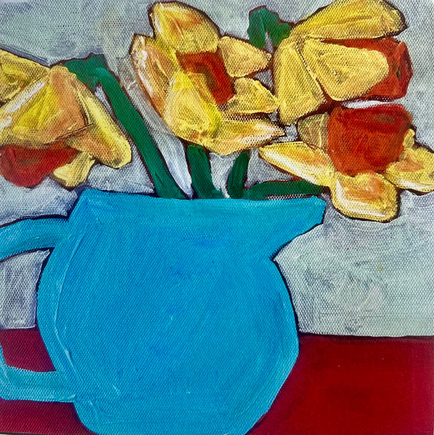 Daffodils in Turquoise Jug - 15cm x 15cm (6in x 6in) Greeting Card made from recycled material