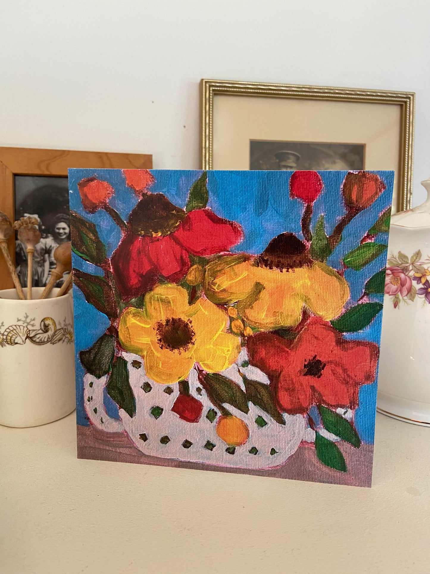 Warm Autumn Flowers - 15cm x 15cm (6in x 6in) Greeting Card made from recycled material