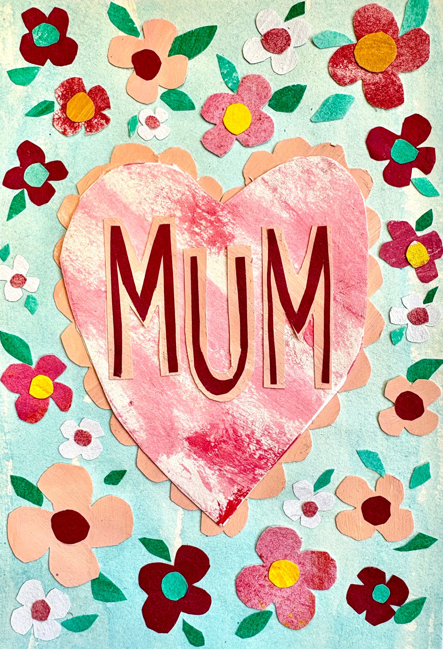 Mothers’ Day Cut Paper Collage No 1 - 10.5cm x 14.8 cm (A6) Card made from recycled material