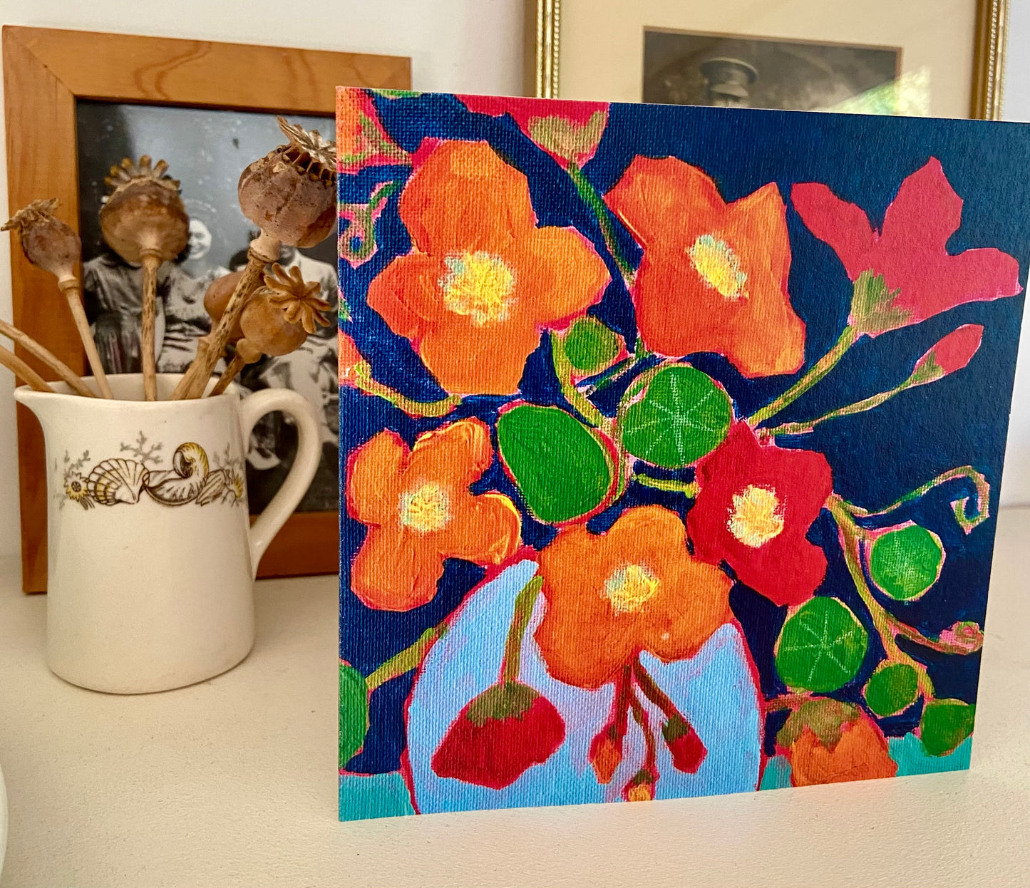 Nasturtium Blooms in the Autumn - 15cm x 15cm (6in x 6in) Greeting Card made from recycled material