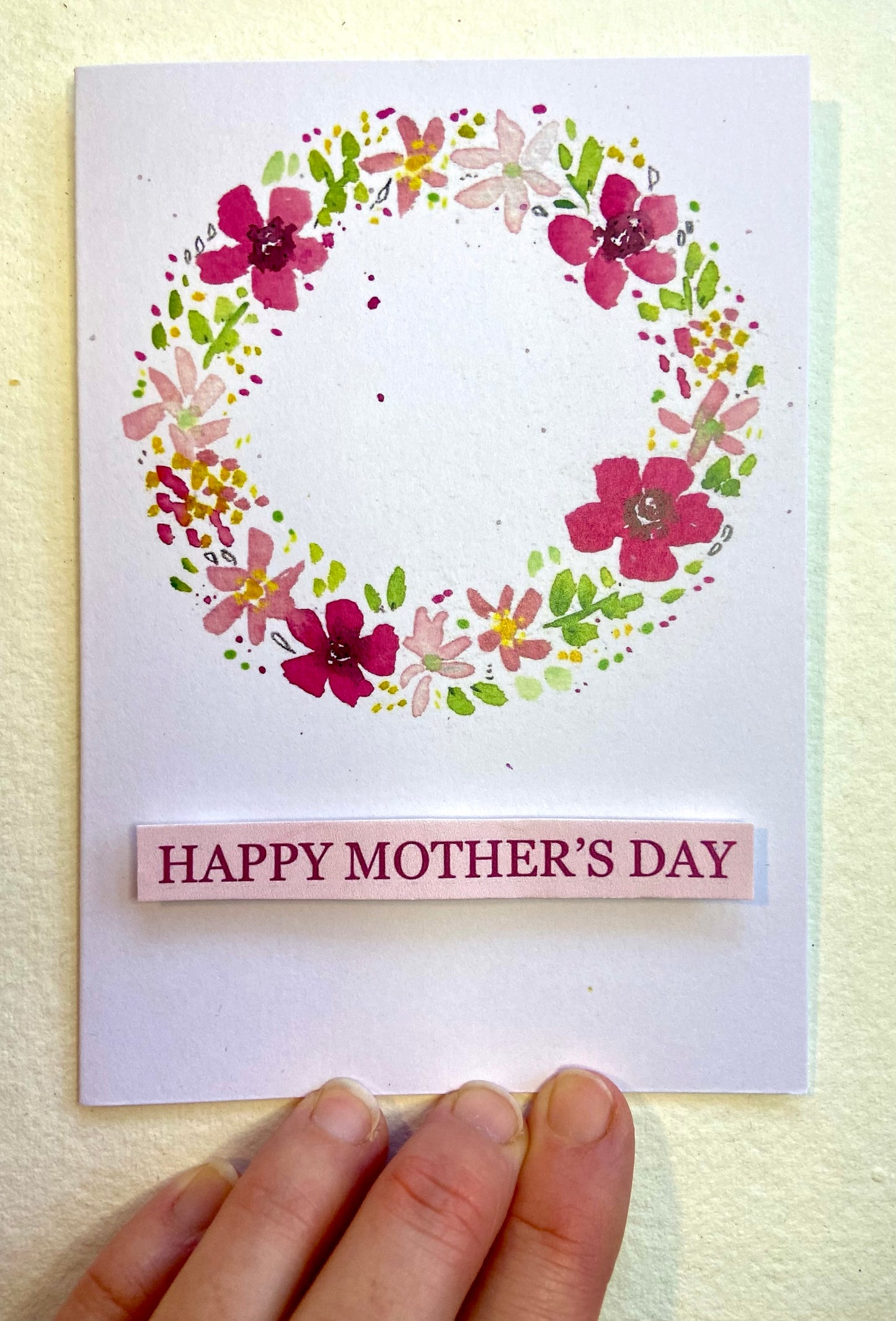 “Watercolour Wreath” Mothers’ Day Watercolour - 10.5cm x 14.8 cm (A6) Card made from recycled material