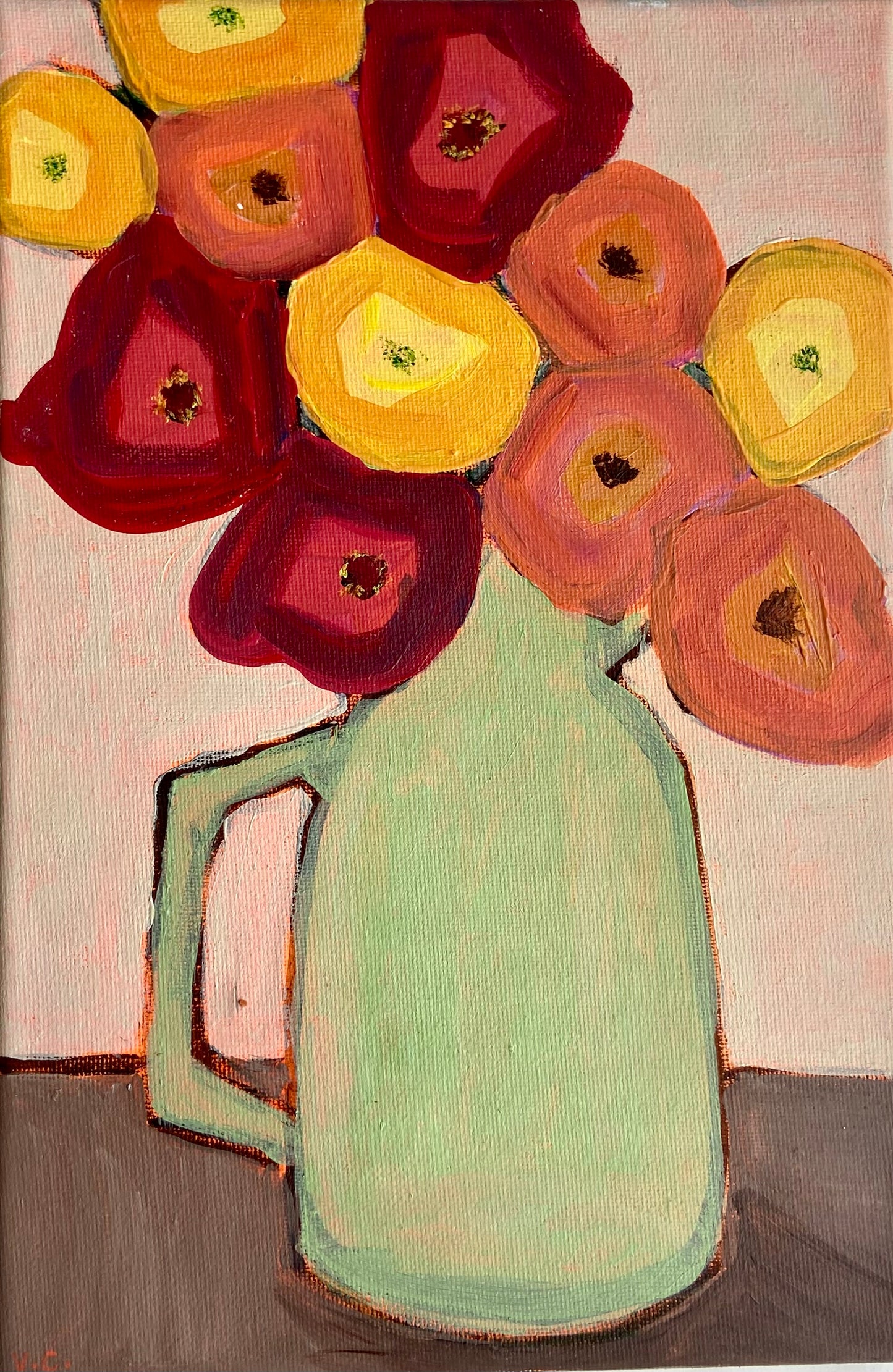 “Poppies in Large Jug” (Framed)