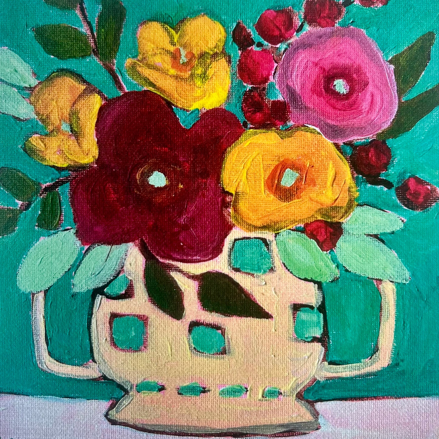 Cheerful Flowers - 15cm x 15cm (6in x 6in) Greeting Card made from recycled material