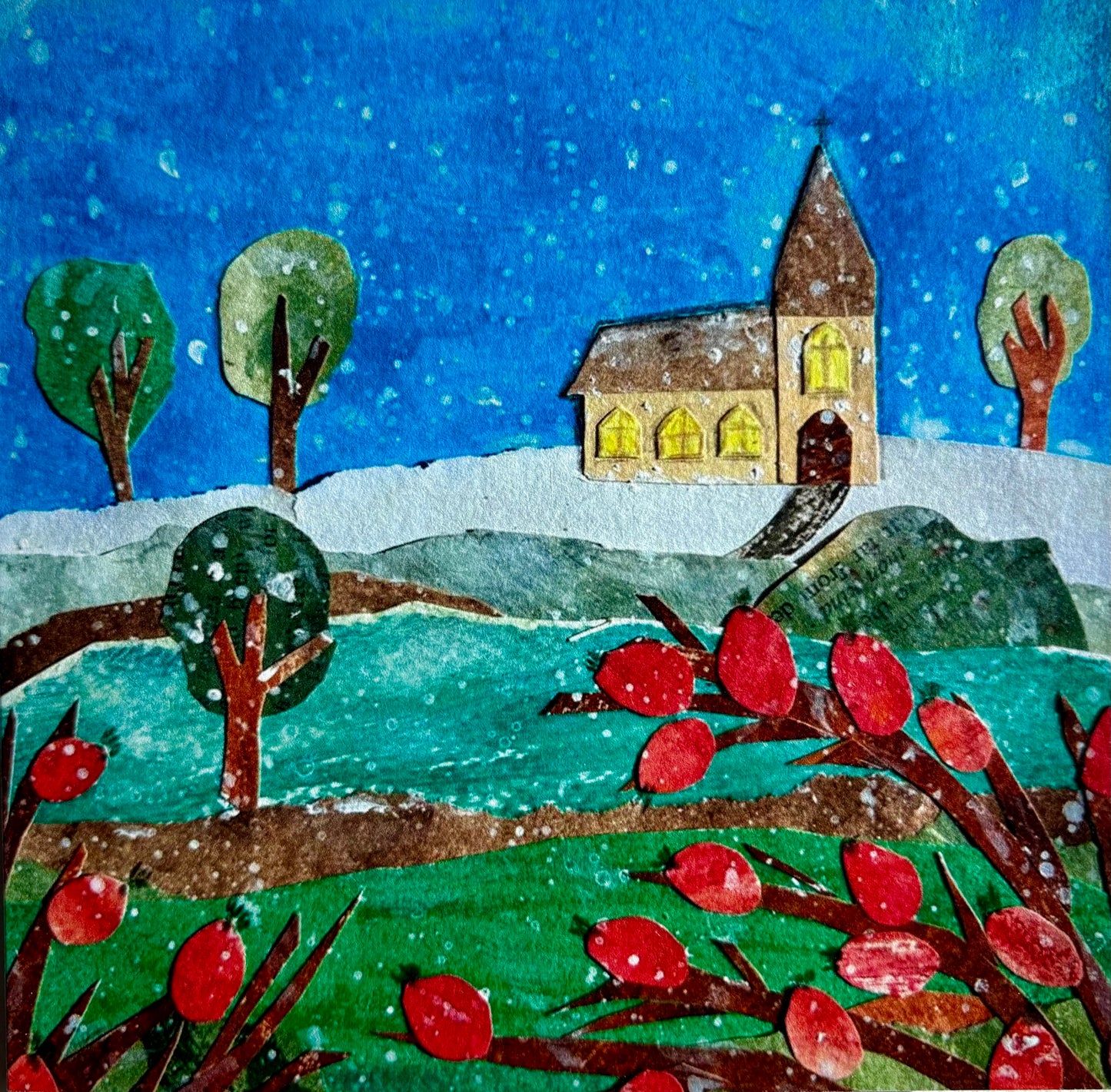 Snow on Sunday Morning - 15cm x 15cm (6in x 6in) Christmas Card made from recycled material