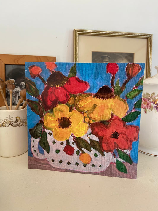Warm Autumn Flowers - 15cm x 15cm (6in x 6in) Greeting Card made from recycled material