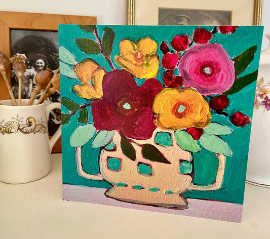 Cheerful Flowers - 15cm x 15cm (6in x 6in) Greeting Card made from recycled material