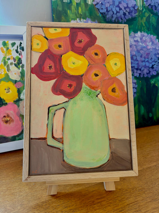 “Poppies in Large Jug” (Framed)