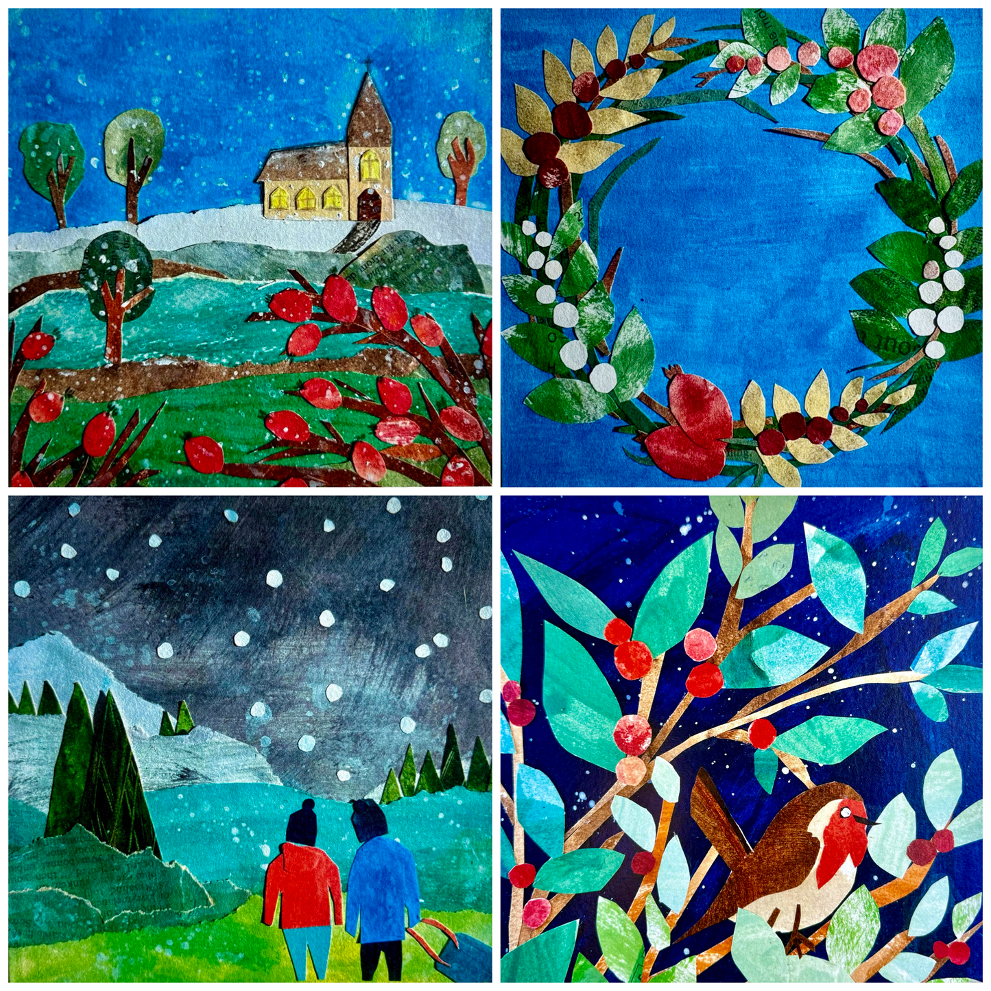 Pack of 8 Original Cut Paper Cards “Winter Celebration” - 15cm x 15cm (6in x 6in) Christmas Cards made from recycled material