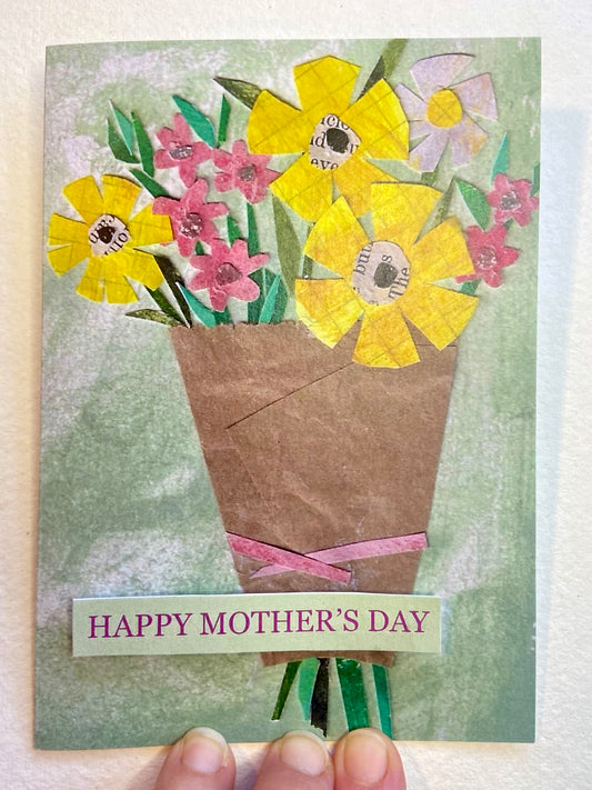 “Bouquet Collage” Mothers’ Day Cut Paper Collage - 10.5cm x 14.8 cm (A6) Card made from recycled material