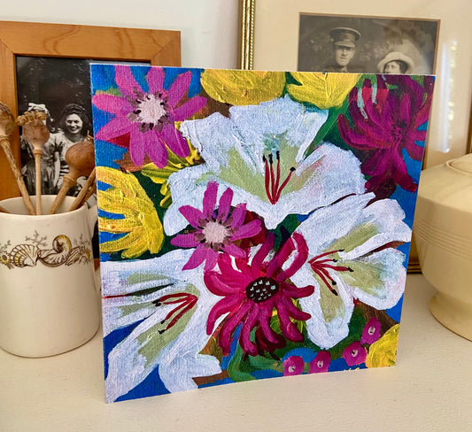 Afternoon at the Flower Farm - 15cm x 15cm (6in x 6in) Greeting Card made from recycled material