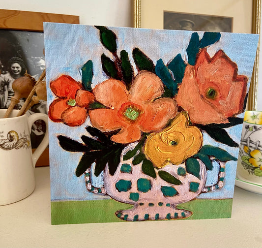 Flowers Displayed in My Best Vase - 15cm x 15cm (6in x 6in) Greeting Card made from recycled material