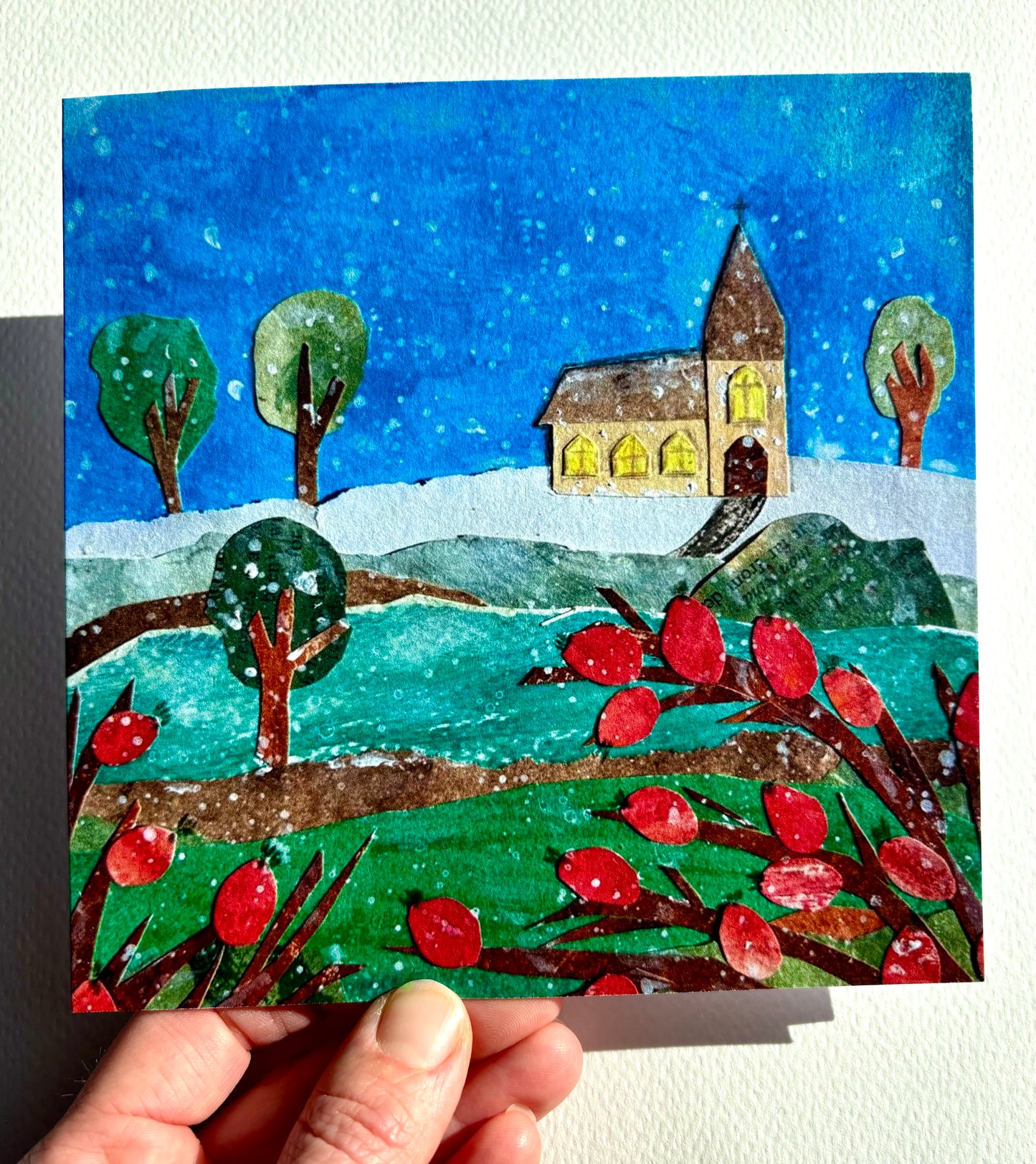 Snow on Sunday Morning - 15cm x 15cm (6in x 6in) Christmas Card made from recycled material