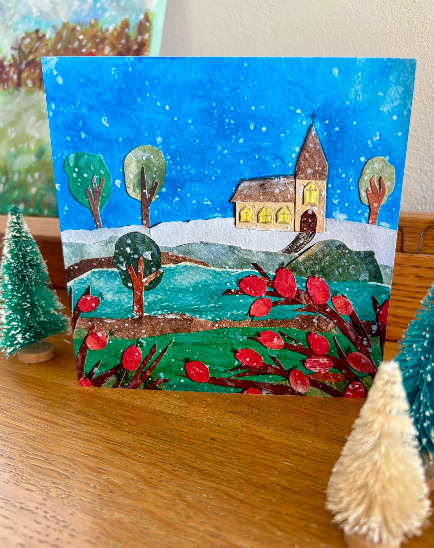 Snow on Sunday Morning - 15cm x 15cm (6in x 6in) Christmas Card made from recycled material