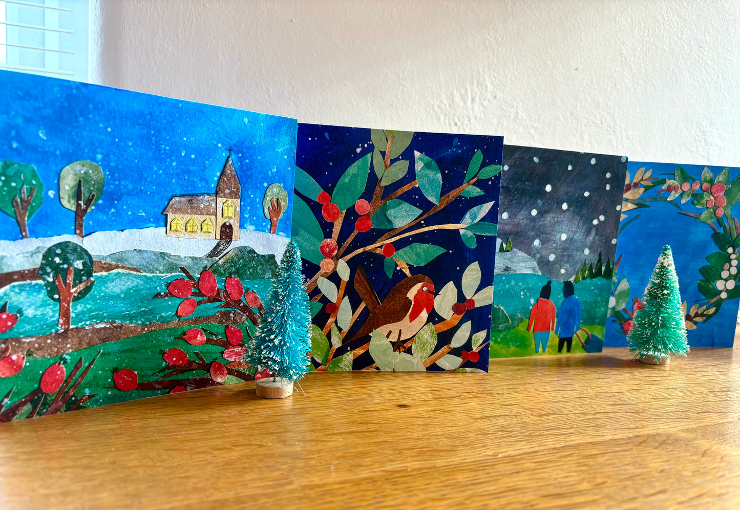Pack of 8 Original Cut Paper Cards “Winter Celebration” - 15cm x 15cm (6in x 6in) Christmas Cards made from recycled material